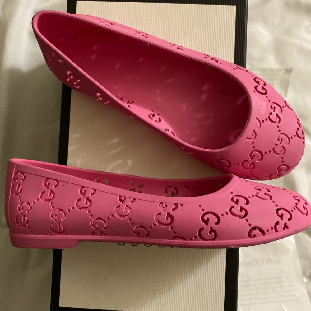 Gucci Girls Logo Jelly Flat Shoes Tropical Pink